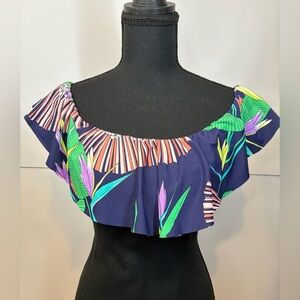 Trina Turk Midnight Paradise Ruffle Off-Shoulder Bikini Swimsuit Top Size US 10